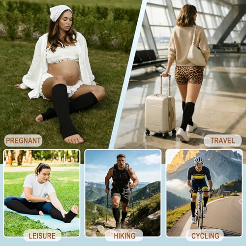 Image of CTHH Toeless Compression Socks for Women & Men Open Toe Knee High Stocking | 3 Pack 20-30 mmHg Graduated Compression Socks Best Support for Circulation Flying Running Daily Wear Cooling