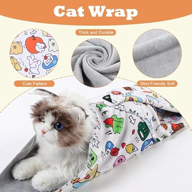 Cat Wrap for Cutting Nails Cat Restraint for Nail Clipping 50x50cm Cat Swaddle Wrap Self-Adherent Anti-Bite Anti-Scratch Anti-Escape Cat Grooming Wrap Multifunctional Pet Tool (Graffiti Color-nIv1zbt7