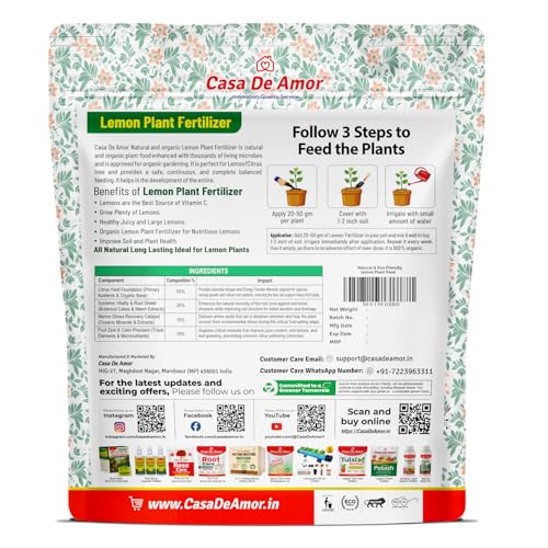 Image of Casa De Amor Lemon Plant Organic Fertilizer for Citrus and Lemon Tree Growth and Fruit Yield | Indoor & Outdoor Gardening | 2 Packs of 900 gm