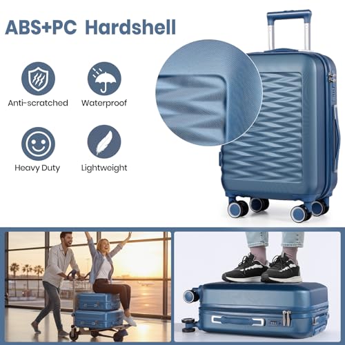 Suitcase Sets of 2 Piece Small Carry On Luggage 20 Inch Cabin Case with Beauty Case Lightweight ABS+PC Hard Shell Travel Suitcase with Spinner Wheels, Blue - Image 5