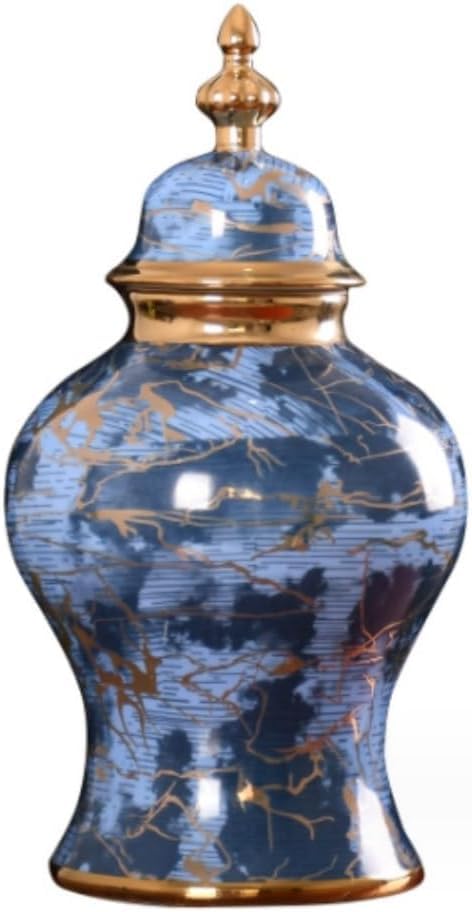 Ceramiczny garnek imbirowy z pokrywką, wazon na kwiaty, dekoracja stołu, puszka na herbatę, porcelanowy pojemnik do przechowywania, pojemnik do przechowywania kwiatów (wymiary: 20 x 38 cm, kolor