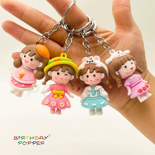 Image of Birthday Popper 12 Pcs Pretty Girls 3D Cartoon Keychains as Birthday Return Gifts | Doll Pendant Keychains for Kids | Lightweight Key Accessories -School Bag & Backpack Charms for Girls