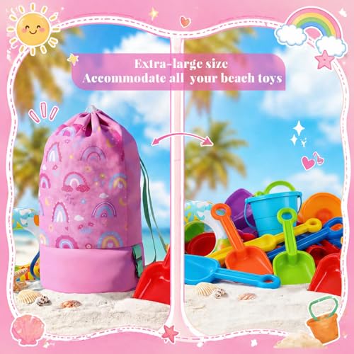 Extra Large Beach Sand Toy Bag with Drawstring 20" x 10" Rainbow Mesh - image 4