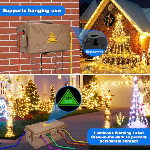 Image of Hrensaw Medium Outdoor Electrical Box(10.6x5.5x4.5inch),Weatherproof Connection Box w /6 Cable Entry,IP54 Waterproof Extension Cord Cover Protect Power Strip,Timer,Plug,Holiday Lights,Brown
