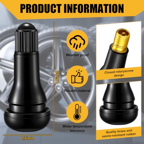 Image of Tallew 700 Pieces TR413 Tire Valve Stems, Rubber Snap-in Tubeless, Black