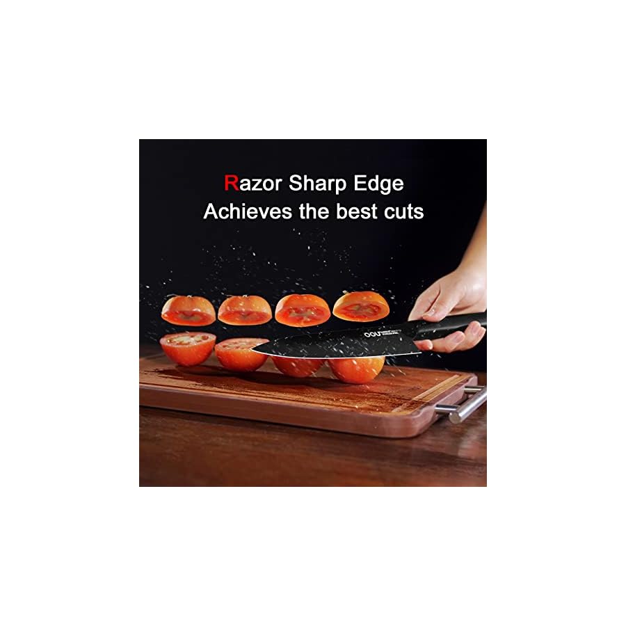 OOU-Kitchen-Knife-Block-Set-15-Pieces-High-Carbon-Stainless-Steel-Chef-Knife-Sets-Anti-Rust-Black-Knives-Set-with-Built-in-Sharpener-Block-Walnut OOU Kitchen Knife Block Set - 15 Pieces High Carbon Stainless Steel Chef Knife Sets, Anti-Rust Black Knives Set with Built-in Sharpener Block, Walnut