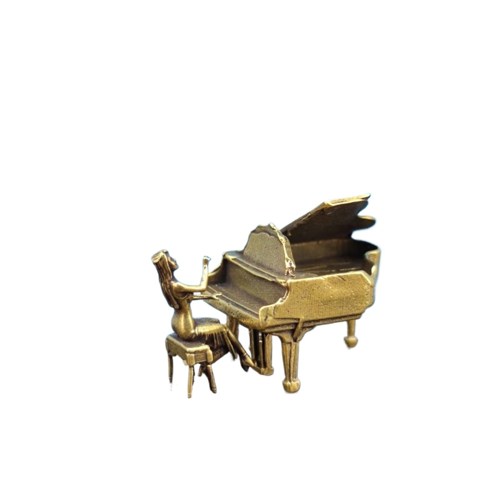 NGDFGR 1/64 Brass Woman Playing Piano Miniature Figurines,Metal Musician Statue Sculpture Crafts Collection Office Home Study Desktop Ornament Bonsai Micro Landscape Sand Table