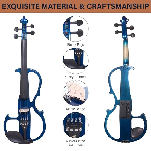 Image of Cecilio 4 /4 Electric Silent Violin Set, Solid Maple, Ebony Fittings, Blue