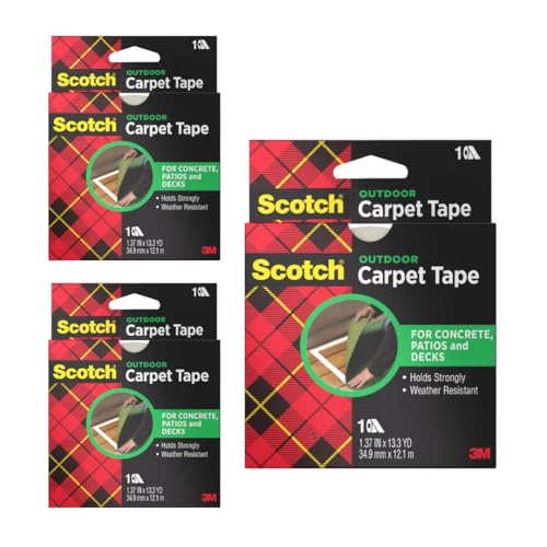 Image of 3M Scotch Double-Sided Carpet Tape 1.3 in x 40 ft Rolls - 3 Pack | Heavy Duty, Indoor /Outdoor, Non-Slip Adhesive, For Hardwood, Vinyl, Tile & Concrete, Rug Gripper for Area Rugs and Mats