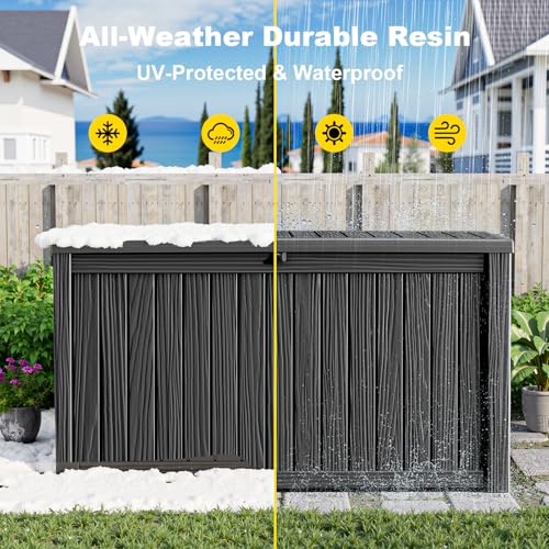 Image of 200 Gallon Waterproof Outdoor Storage Box, UV Resistant Resin Deck Box with Hydraulic Rod for Reinforced Stability, Perfect for Patio, Garden, and Pool（Black，200 Gallon）
