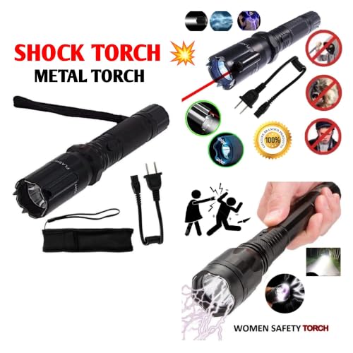 Image of Metal Alloy 1101 LED 2 in 1 Rechargeable Flashlight Torch for Outdoor Indoor Emergency| Portable Handheld Tactical Light | Super Bright Long Distance Beam with Women Safety Gadgets