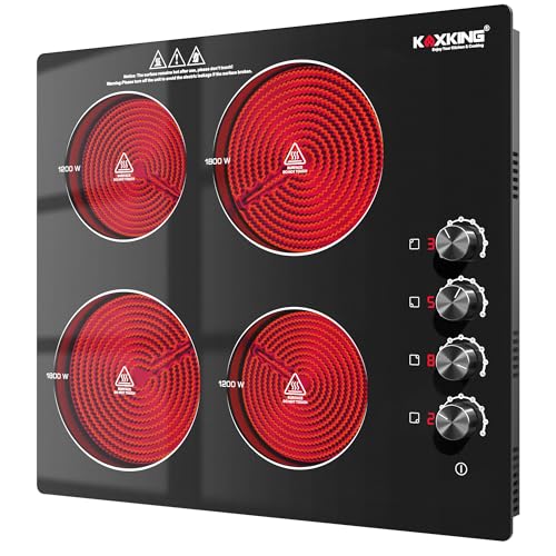 KOXKING 24 Inch Electric Cooktop 4 Burners, 6000W Ceramic Stove Top with Knob...