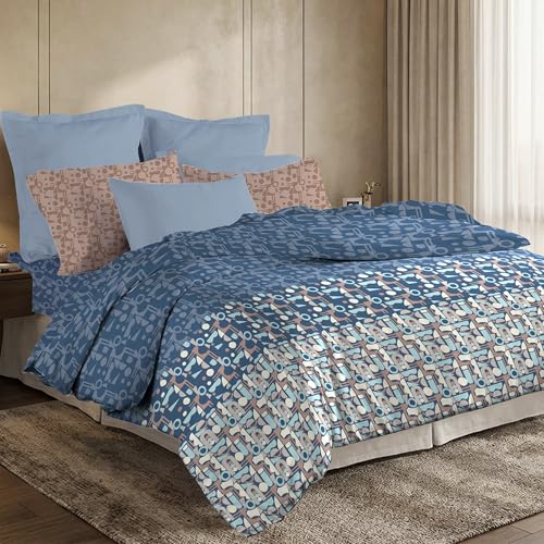 Image of MYTRIDENT Soft Comfort Bedsheet for Double Bed, 100% Cotton Bedsheet, Soft and Breathable, King Size Bedsheet with 2 Pillow Covers - Deco Dusk