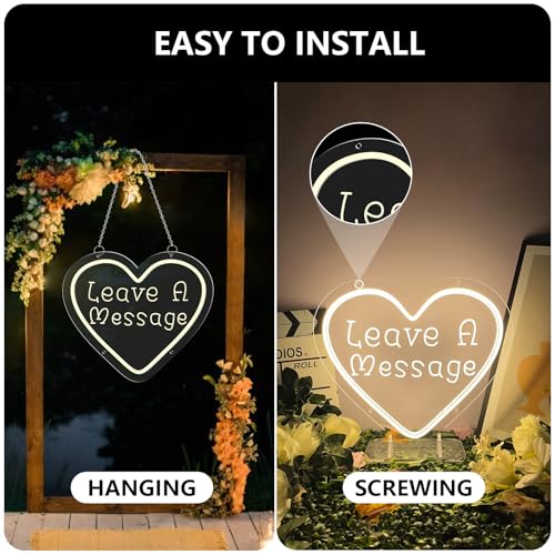 Image of Leave a Message Neon Sign With Holder Base, Neon Guestbook Table Sign for Wedding Shop Business Desk Decor Reception Welcome Dimmable Led Sign, Warm White USB Neon Light Sign