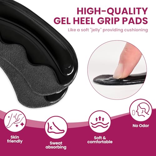 Image of Heel Pads Grips for Women Shoes - Bukihome Strong Adhesive Heel Cushion Inserts Prevent Slipping, Rubbing, Blisters, Foot Pain, Improve Shoe Fit - Heel Pad for Shoe Too Big (Black,6 Pairs)