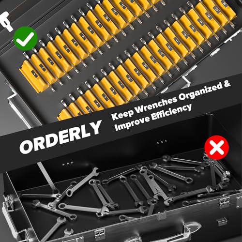 40PCS Modular Wrench Organizer Wrench Holder - Wrench Tool Organizers for Tool Drawer Storage, Wrench Storage Set with Metric & SAE Label, Wrench Rack Tool Gift for Professional Mechanics, Yellow