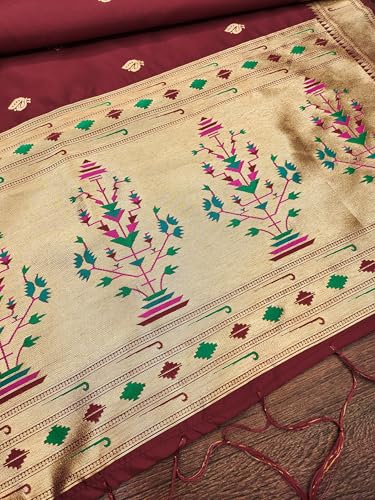 Image of DEVANGI Women's Woven Paithani Banarasi Silk Dupatta /Chunni For Women, Floral Print 1 Meter Wide and 2.3 Meter Length Printed Designer Dupatta /Chunni For Girls
