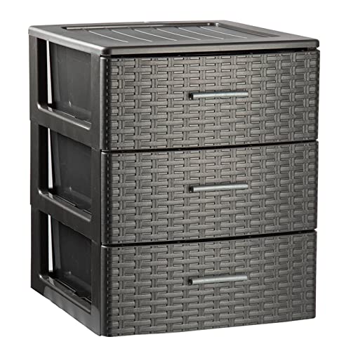 AC - Cajonera de Ordenación Modelo Rattan - 3 Niveles - Torre de almacenaje Multiusos, Organizador Auxiliar, Almacenamiento, baño - 46,5 x 36,5 x 36,5 cm - Color Antracita