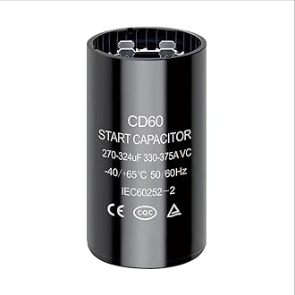 270-324 uf/MFD CD60 Round Start Capacitor ±20% 50/60 Hz 330-375 VAC Round Motor Well Pump Start Capacitor (270-324 uf/MFD, 1)