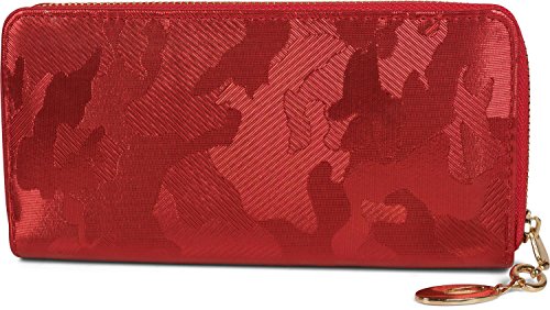 Preisvergleich Produktbild styleBREAKER Geldbörse mit strukturiertem Camouflage Muster und Metallic Effekt, Reißverschluss, Portemonnaie, Damen 02040093, Farbe:Rot