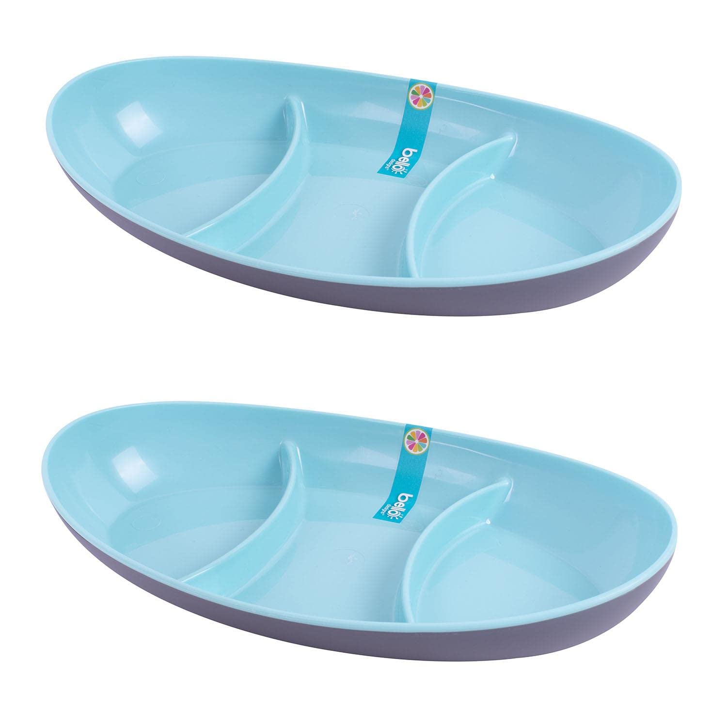 YöL Set of 2 Two Tone Plastic Sectioned Dishes Reusable Camping Summer Party BBQ Caravan Snack Dip Tray