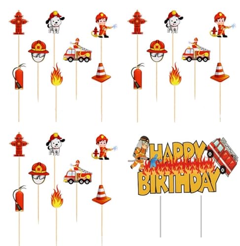 Decorazione per torta con vigili del fuoco, 24 pezzi, decorazione per i vigili del fuoco, decorazione per feste di compleanno per bambini, decorazione per torta di compleanno, decorazione da tavolo,