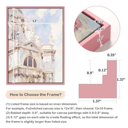 Image of 8x8 Pink Floating Frame for Canvas Painting Watercolor Art,0.9 inch Deep