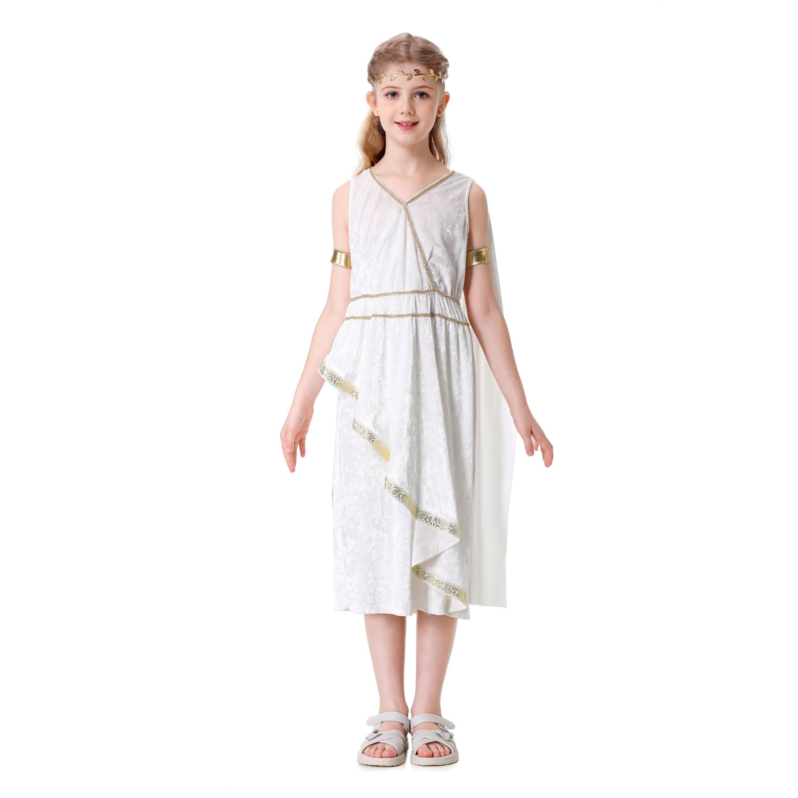 RRCBMD Girls Greek Goddess Costume Kids White Athenian Goddess Toga Long Dress Halloween Dress up Cosplay Large