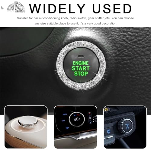 Image of Car Bling Crystal Rhinestone Engine Start Ring Decals, Sparkling Diamond Car Push Start Button Ignition Ring Sticker, Auto Key Ignition Knob Ring Decoration for Women Girls (White)