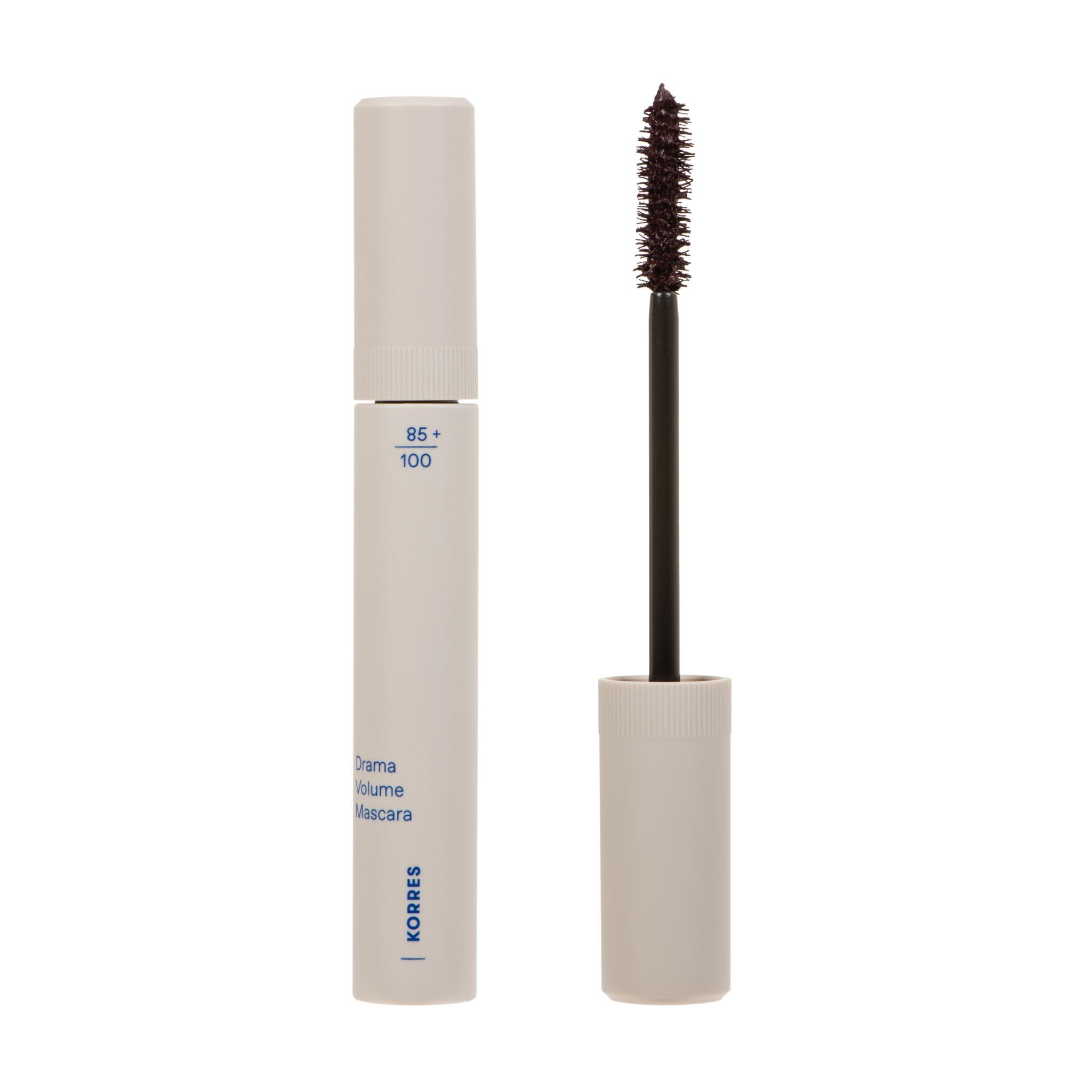 KORRES Drama Volume Mascara Plum Brown 02, pflegende Mascara mit Vulkan-Mineralien, Vitamin- & Peptidkomplex, volumengebend, silikon- & parabenfrei, braun, 10 ml 13 ml