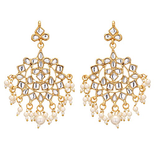 Jwellmart Women's Diva Collection White Kundan Stone Faux Pearl Rani Haar Necklace Earrings Set3