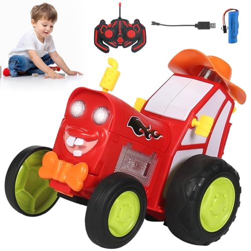 YISKY Coche Teledirigido de Acrobacia Rápid, Coche Eléctrico RC con Luces y Música, Jumping Stunt Car Toys, Coche Acrobático Giratorio de 90°, Remote Control Tractor, Regalos para Niños y Niñas