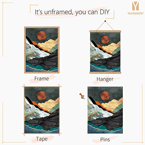 Yumknow Boho Mountain Wall Decor - Unframed 12X16, Mid Century Modern Nature Wall Art For Living Room, Teal Bathroom Decorations, Bedroom Pictures, Abstract Office Gifts, Posters For Room Aesthetic #TOP1