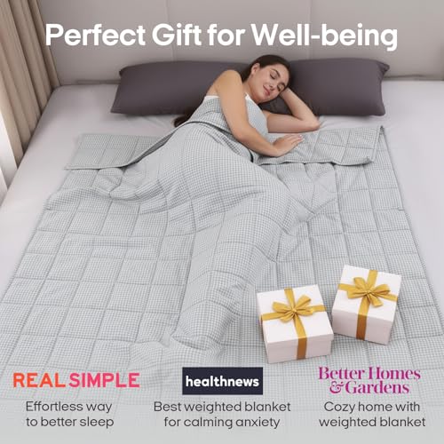 Image of ZonLi Weighted Blanket(48 inchx72 inch,12lbs, Grey and White Checkered) Twin Size Weighted Blanket for Adults, High Breathability Heavy Blanket, Soft Material with Premium Glass Beads