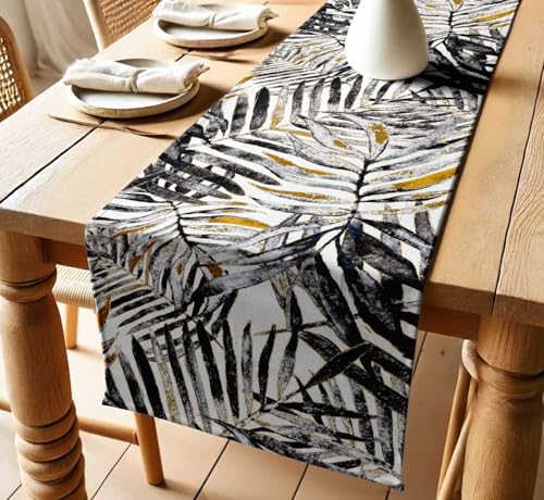 Vargottam Twill Cotton Table Runner – Premium Leaves Print Table Decor – Soft & Durable, 14-Inch Wide – Machine Washable – for Boho, Farmhouse, Rustic Interiors