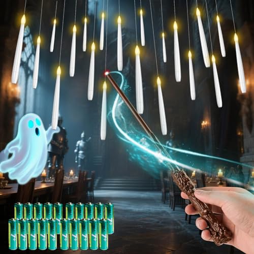 MOZC Flytande LED Ljus med Tryllstav, 20pcs Svävande Ljus med 6h Timer, Batteridriven (inklusive) Hängande Ljus, Blinkande Floating Candle för födelsedagsfest jul dekoration utomhu
