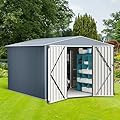 8x12 FT Outdoor Metal Storage Shed, Large Metal Storage Sheds with Sturdy Frame Structure, Garden Tool Shed with Lockable Door for Garden, Lawn, Backyard, Gray