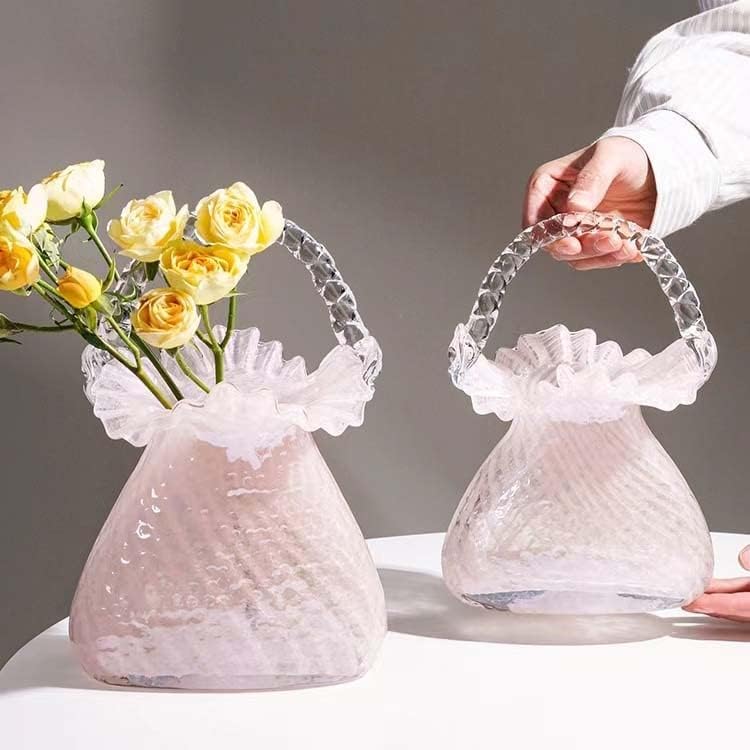 Miniatura 3 de Jarrón de cristal hecho a mano para florero de flores de forma de bolso único florero decorativo