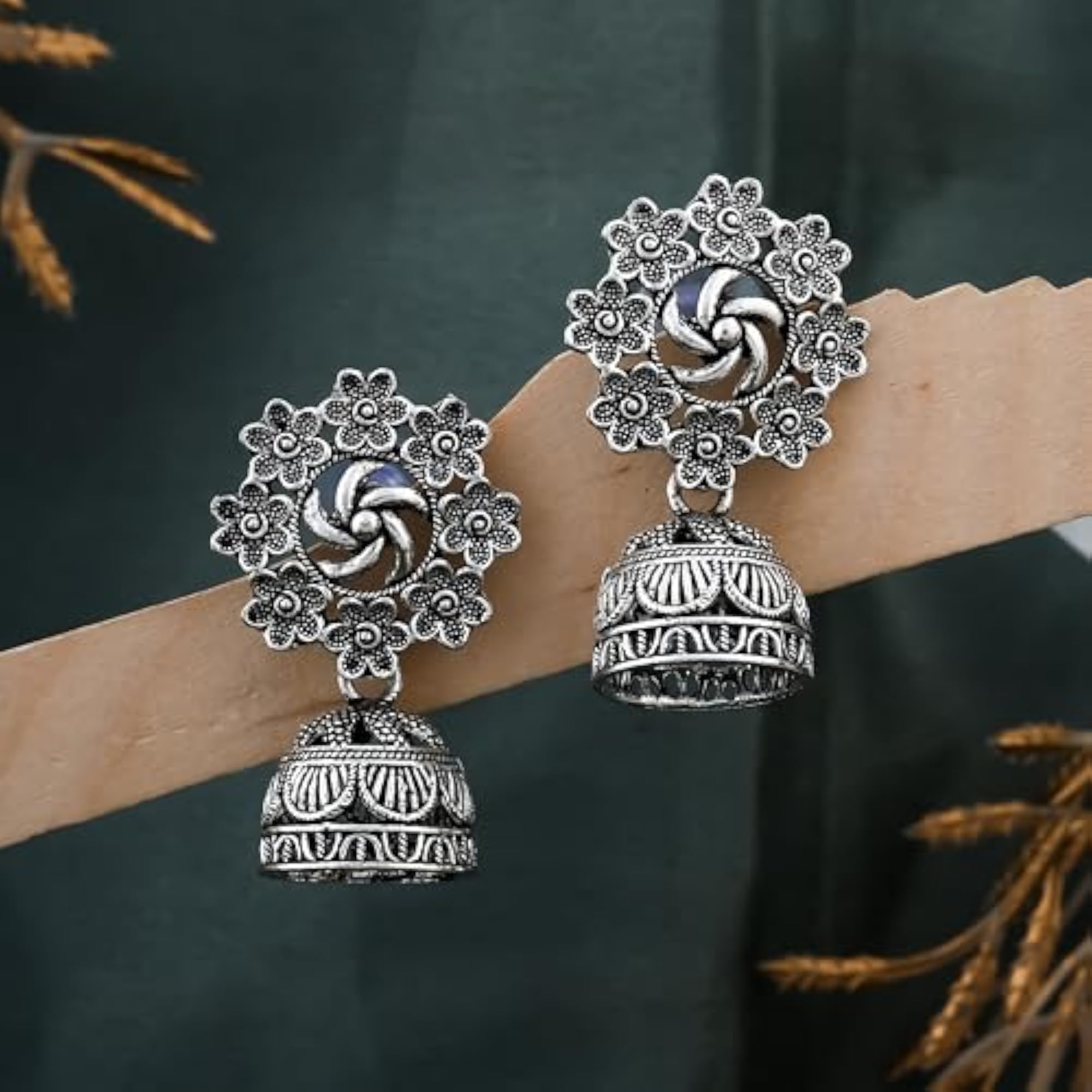Traditional Oxidised Silver Jhumka Earrings