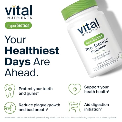 Hyperbiotics Vital Nutrients Pro Dental Probiotic | Clinically Studied BLIS K12 and M18 | Oral Probiotics for Bad Breath treatment for adults | Oral Health for teeth and gums | 45 Mint Tablets