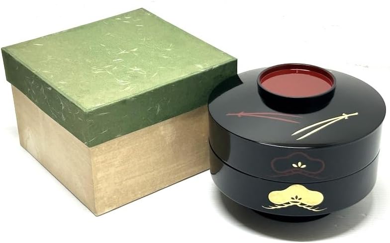 会津漆器 6.5寸3段重箱天然木製 ダイヤ型 黒塗 長期保管品 三段 重箱