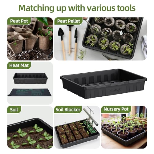 SOLIGT Extra Thick Heavy Duty 10 Pack Seed Starting Trays - Microgreens Growing Trays Seedling Plant Germination Starter Tray Transplant Fodder Flats, No Holes, No Leakage, Reusable, 14 * 10.8 * 2.3" - Image 4