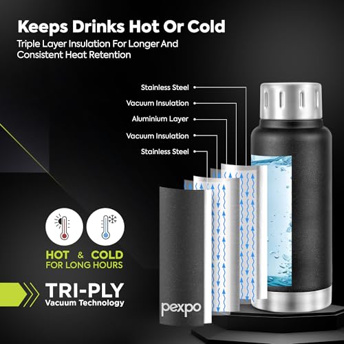 Image of Go24 pexpo Cameo ISI Certified Stainless Steel Vacuum Insulated Flask - 300ml | Double Wall Hot & Cold Upto 5-6 Hours | Office, School, Gym, & Travelling | Men, Women & Kids - Knight Black