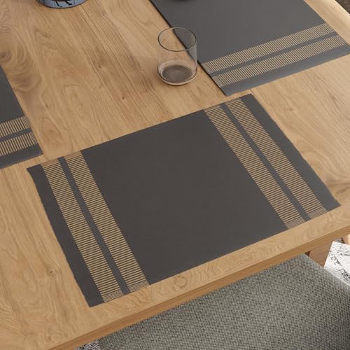 Image of Encasa XO Dining Table Mats Set of 6, Ribbed Cotton Table Mat 46x32 cm | Handmade Heat Resistance Table Placemats, Non Slip, Washable & Durable Place Mat for Centre Table, Living Room Ladder Grey
