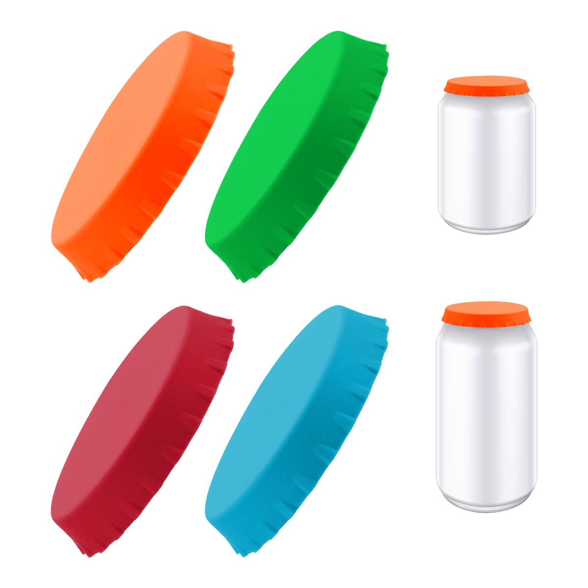 4Pcs Beverage Can Sealer Cap, GLADFRESIT Soft Silicone Can Lids Leakproof Soda Drink Saver Cover Tops for Beach Camping Fishing