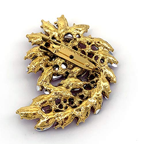Selovo Marquise Shape Rhinestone Large Red Leaf Brooch Pin Jewelry Antiqued Gold Tone #TOP3