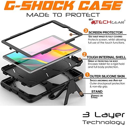 TECHGEAR G-SHOCK Case Fits Samsung Galaxy Tab A 10.1" 2019 (SM-T510 / SM-T515) Tough Rugged HEAVY DUTY Armour Shockproof Survival Case with Stand - Kids Schools Builders Workman Case - BLACK