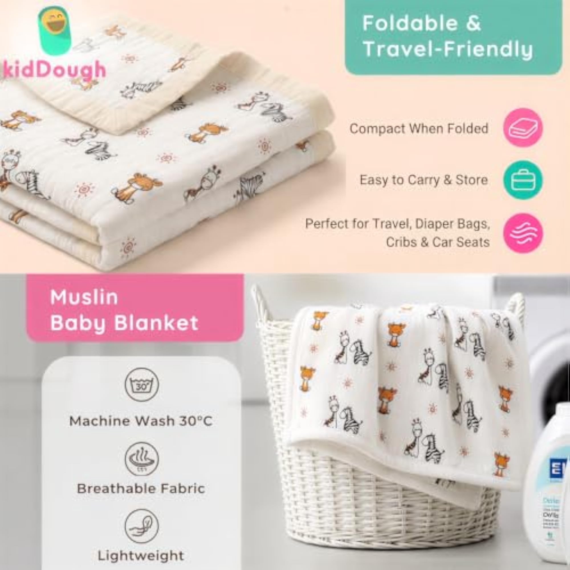 Ultra-Soft Muslin Blanket for All-Seasons, 105x105cm