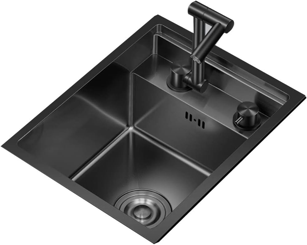 Évier de cuisine inox à robinet pliable et couvercle rabattable gain de place