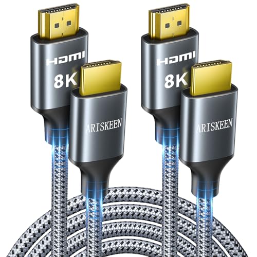 ARISKEEN 8K HDMI Cable 12FT 2-Pack 48Gbps High Speed HDMI 2.1 Cable 8K 60Hz 4K 120Hz 144Hz Support for HDR 10 HDCP 2.2 2.3 eARC DTS:X Braided HDMI Cord Compatible with Laptop/HDTV - 12 Feet